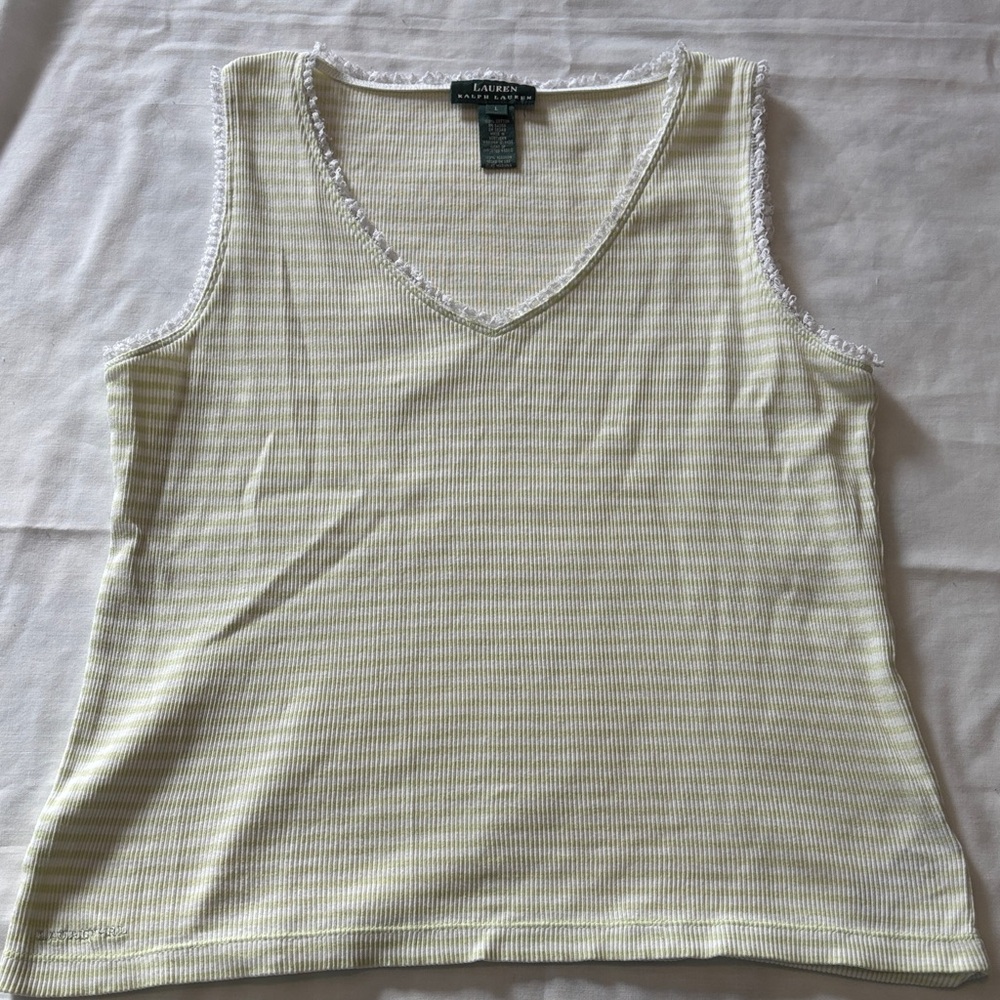 Lauren Ralph Lauren Light Yellow V-Neck Tank Top 100% cotton